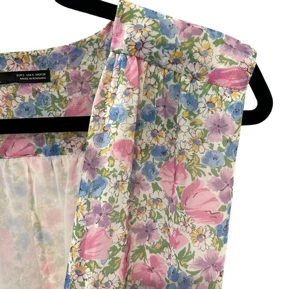 Zara Chiffon Floral Sleeveless Bodysuit - Pink/Purple/Blue/White - Picture 10 of 11